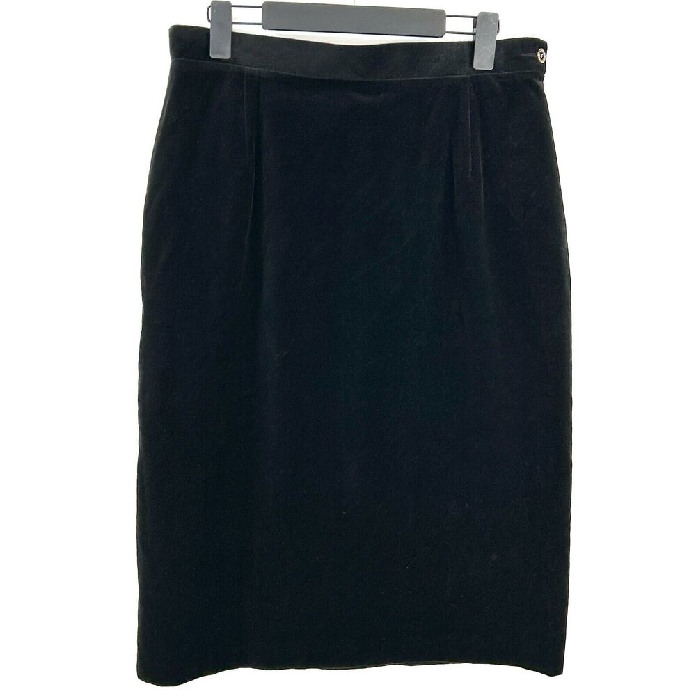 TanJay Skirt 16 Large Black 100% Cotton Velvet Midi Stretch Waist Vintage 80s‎